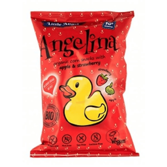 Snack de Milho Maça e Morango Bio SG 30gr Litle Angel Snack de Milho com Maçã e Morango, com ingredientes biológicos, sem glúten e sem lactose