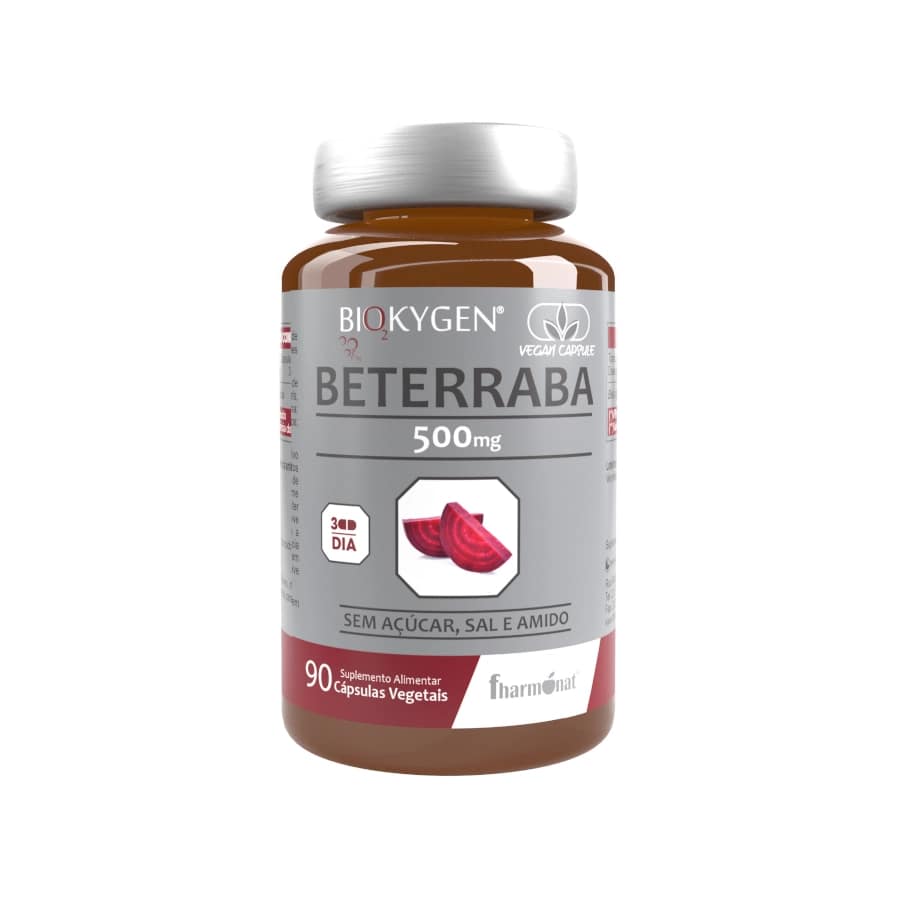 Beterraba 500mg 90 capsulas vegetais Biokygen Embalagem de beterraba 500 mg 90 cápsulas vegetais Biokygen