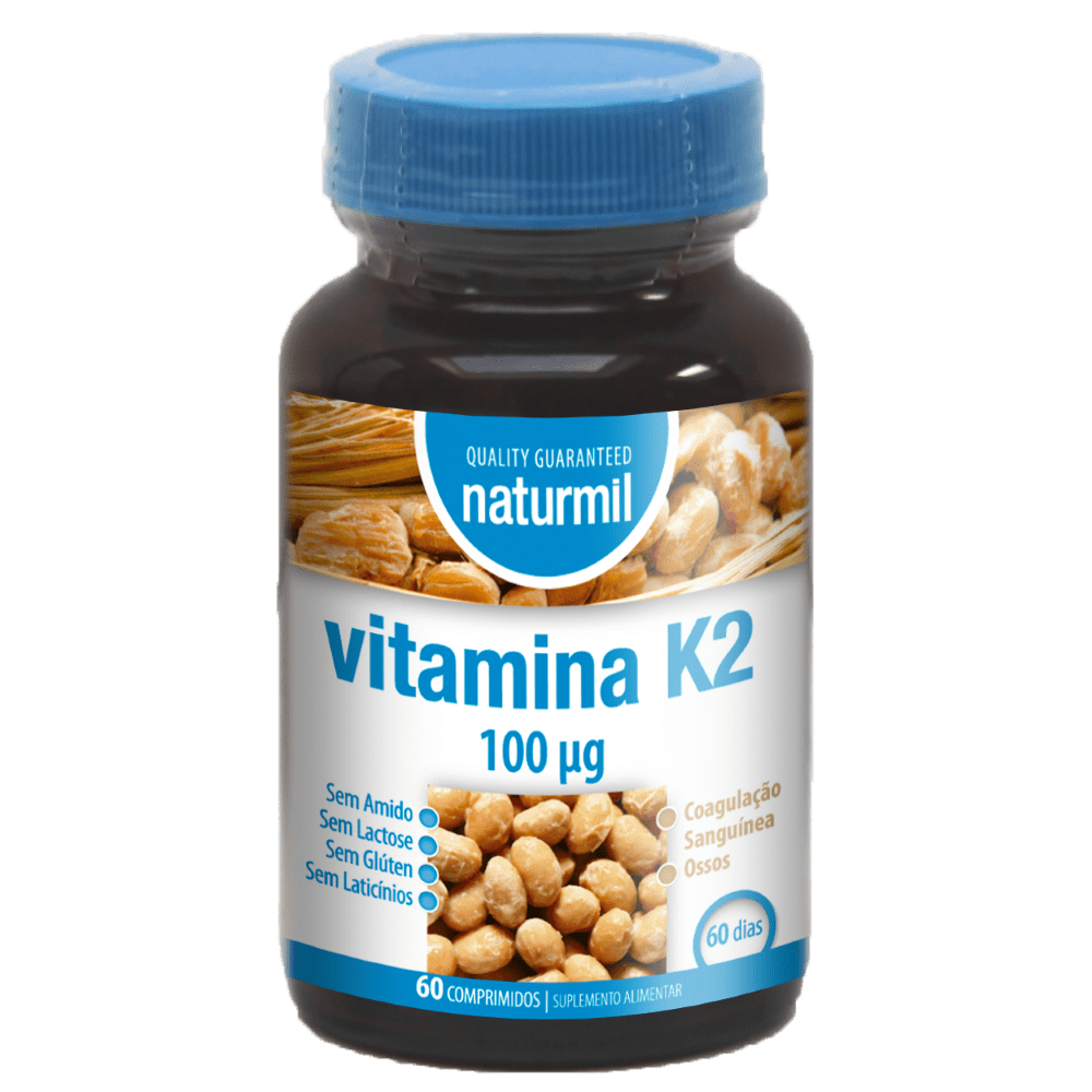 Vitamina K2 60 comprimidos_PT_semfundo Vitamina K2 100µg, suplemento alimentar sem amido, sem glúten, sem lactose
