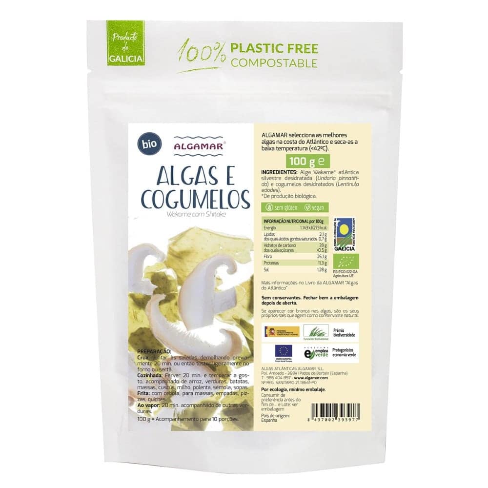 alga wakame com shiitake bio 100g algamar Algas e Cogumelos, biológico