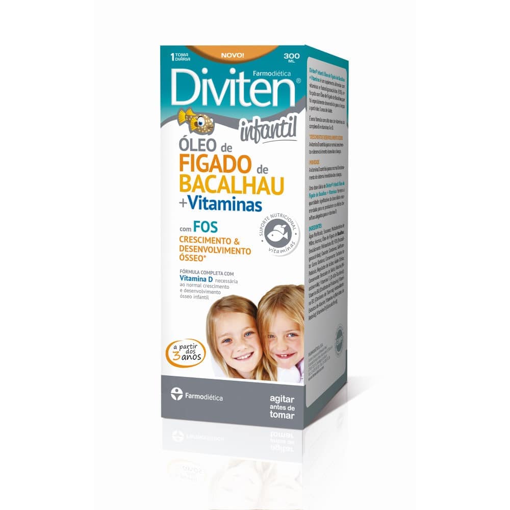 3D-Diviten-Oleo_Figado_Bacalhau 300ml farmodietica Diviten Infantil Óleo de Fígado de Bacalhau + Vitaminas, suplemento alimentar