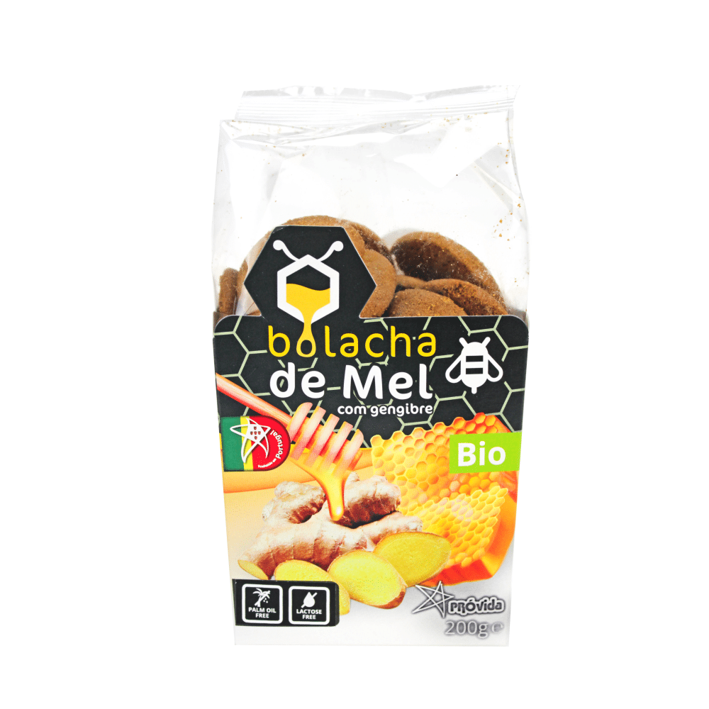 Bolacha de Mel com Gengibre BIO 200g Bolachas de Mel com Gengibre, com ingredientes biológicos, sem lactose