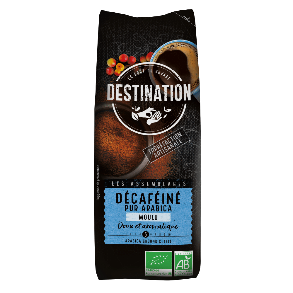 Café Descafeinado- Puro Arábica moído BIO DESTINATION 250g Café Descafeinado - Puro Arábica Moído, biológico