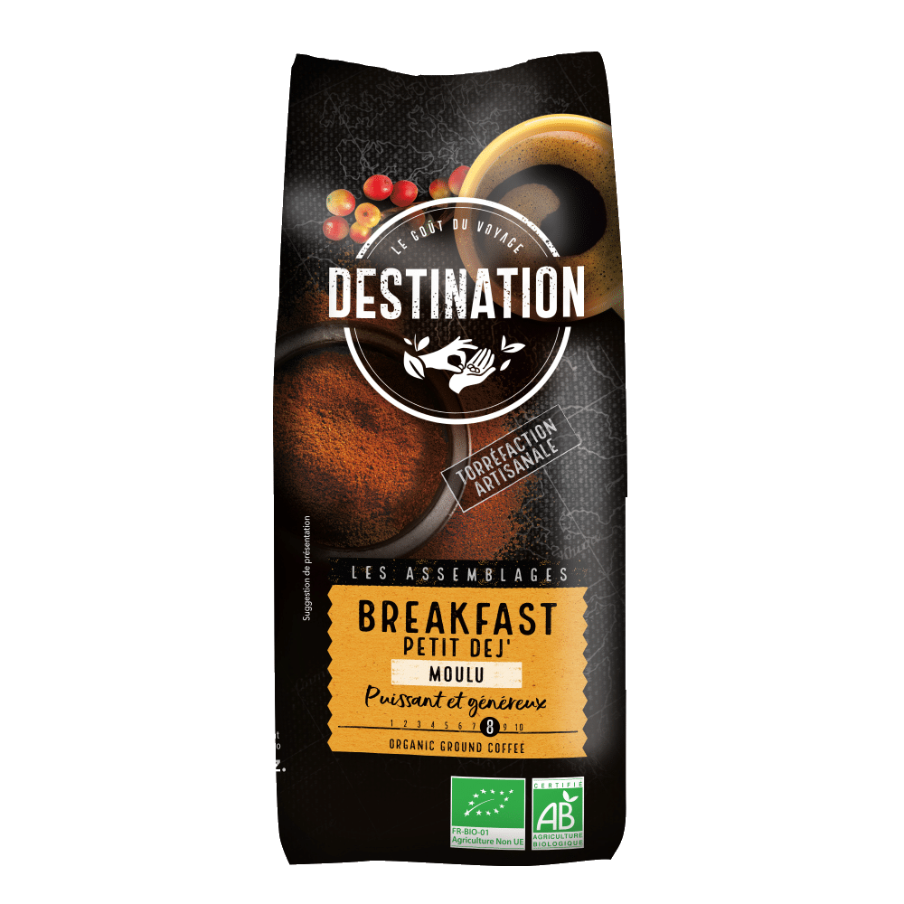 Café Pequeno Almoço moído BIO DESTINATION 250g Café Pequeno Almoço Moído, biológico