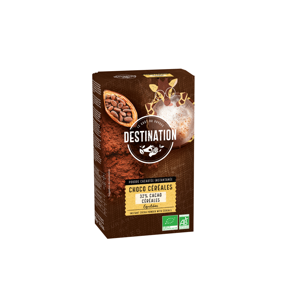 Chocolate Pó Instantâneo 32% Cacau BIO DESTINATION 400g Chocolate em Pó Instantâneo "32% Cacau", biológico