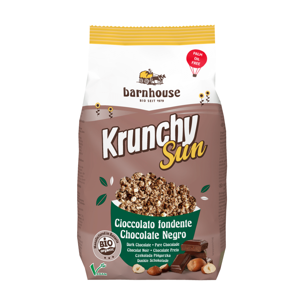 Krunchy Sun Avelã&Choc.Preto BH BIO 375g Krunchy Sun Avelã e Chocolate Preto, biológico