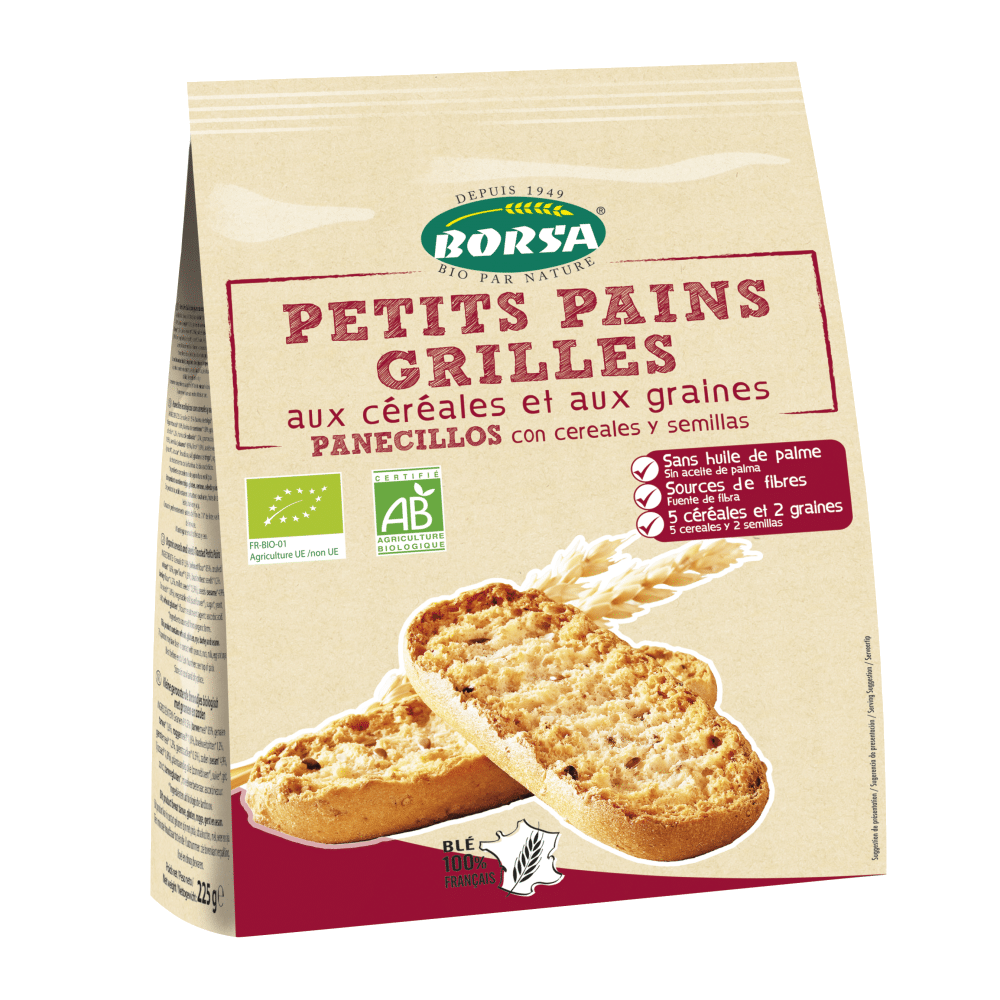 Pãezinhos de Cereais Tostados c sementes BIO BORSA 225g Pãezinhos de Cereais Tostados com Sementes, com ingredientes biológicos