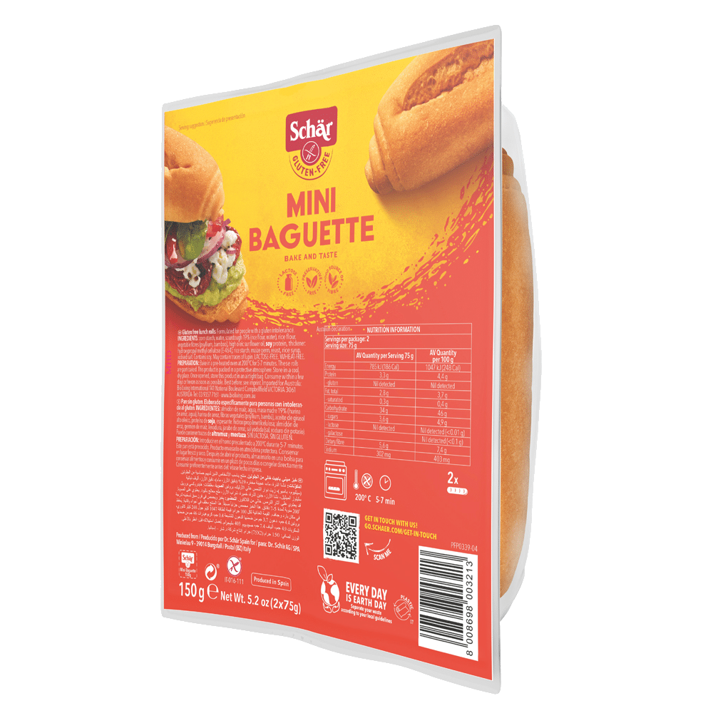 Pao 2 Mini Baguetes duo 2x75grs. SG Mini Baguetes, sem glúten