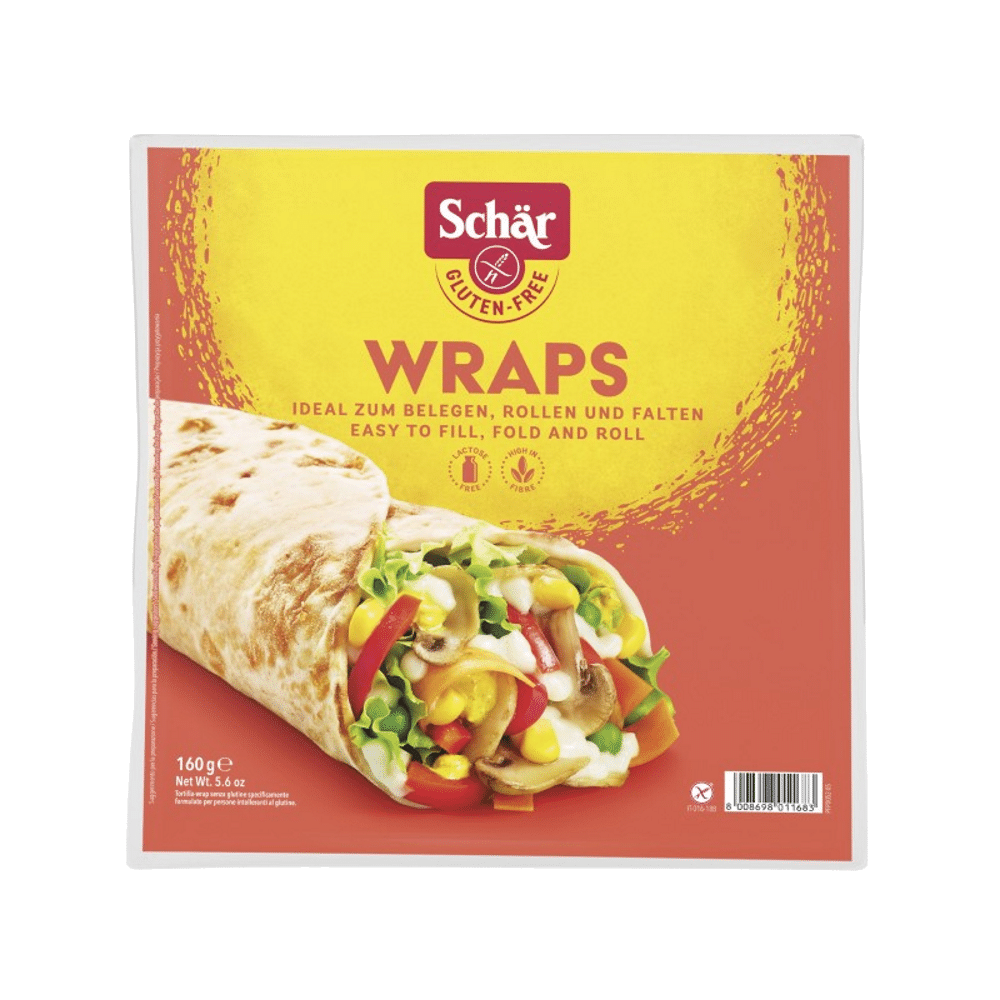 Pão Piadina Wrap Schar 160gr SG Pão tipo Wrap, sem glúten