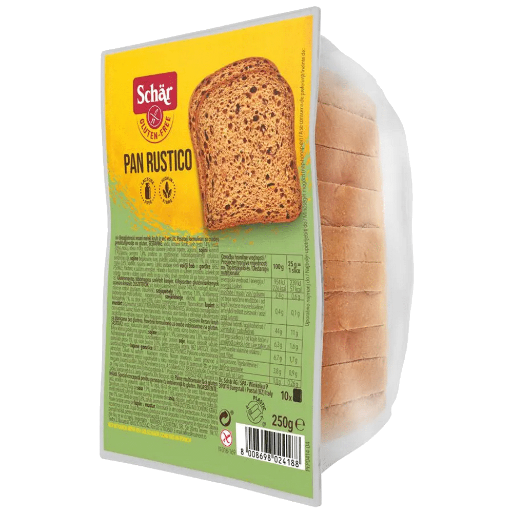 Pão Rustico Fatiado SG Schar 250gr Pão Rústico Fatiado, sem glúten