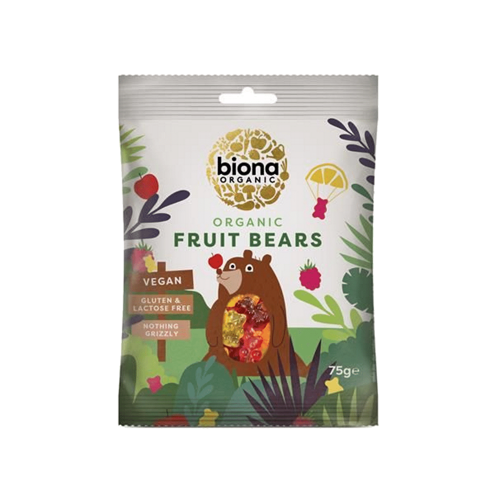 Gomas Ursinhos sabor a fruta Bio SG Vegan 75gr Biona Gomas Ursinhos Sabor a Fruta, ingredientes biológicos, sem glúten, sem lactose, vegan