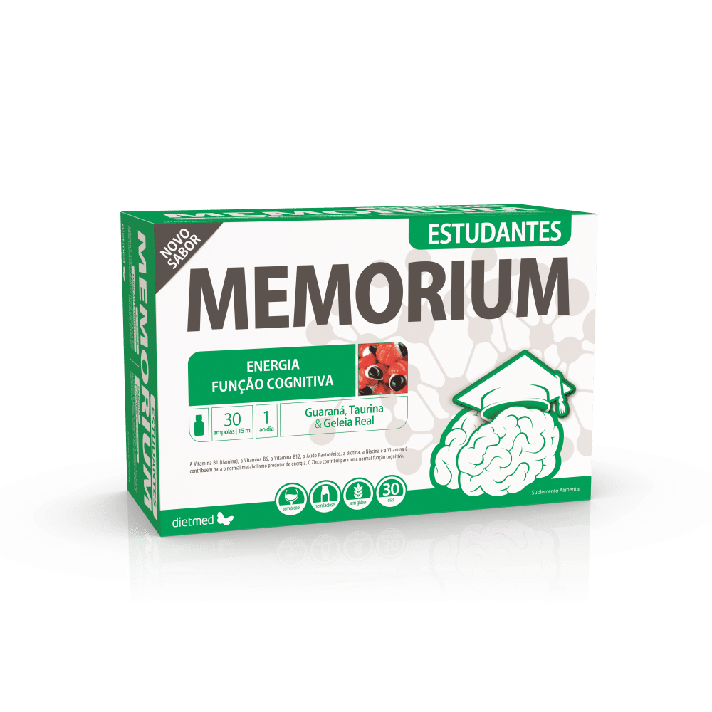 Memorium estudantes 30 ampolas novo sabor dietmed Memorium Estudantes, sem álcool, sem amido, sem glúten, sem lactose