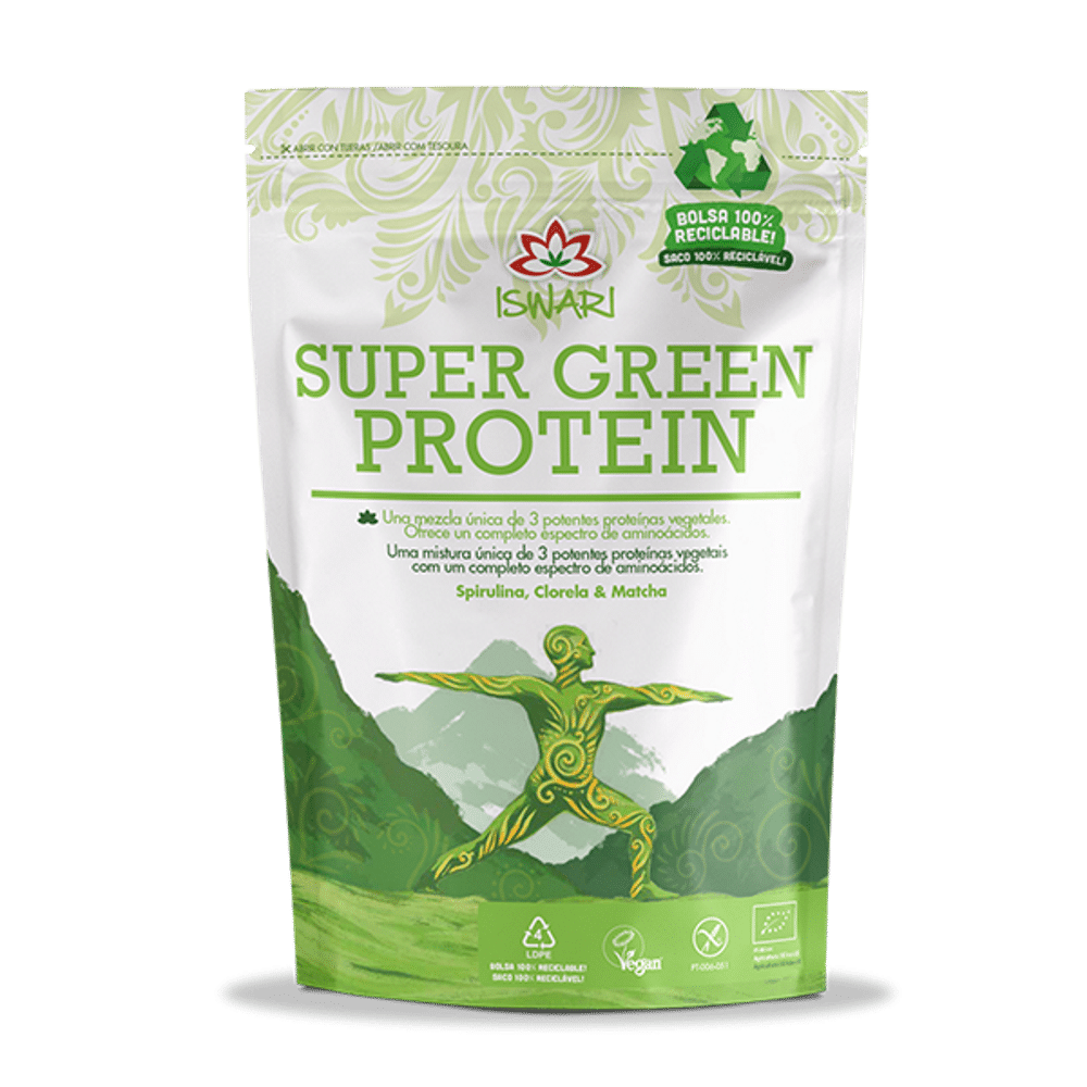 Super Green Protein Bio 250gr PT Super Green Protein, com ingredientes biológicos, sem glúten, vegan