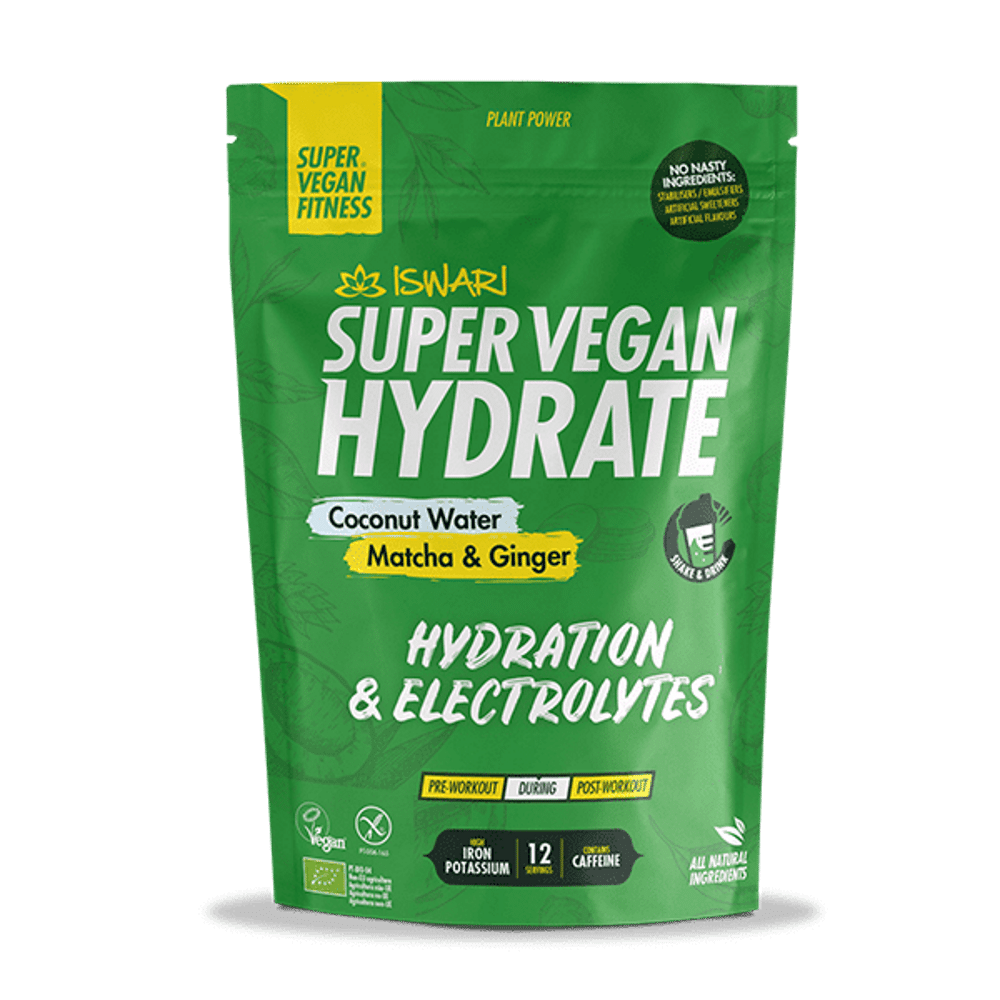 Super Vegan Hydrate Matcha Gengibre Bio 360gr Iswari Super Vegan Hydrate Água de Coco, Matcha e Gengibre, com ingredientes biológicos