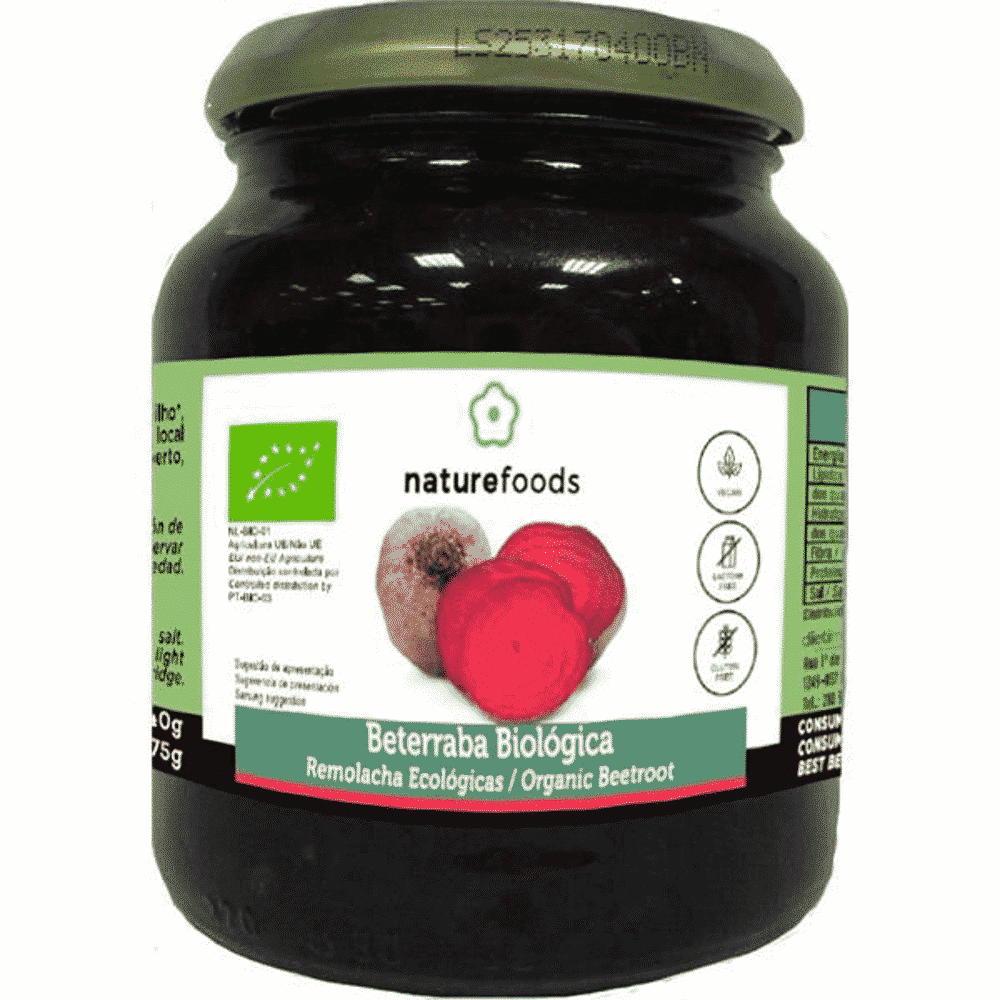 Beterraba Frasco Bio 340 grs Beterraba, biológica, sem glúten, sem lactose, vegan