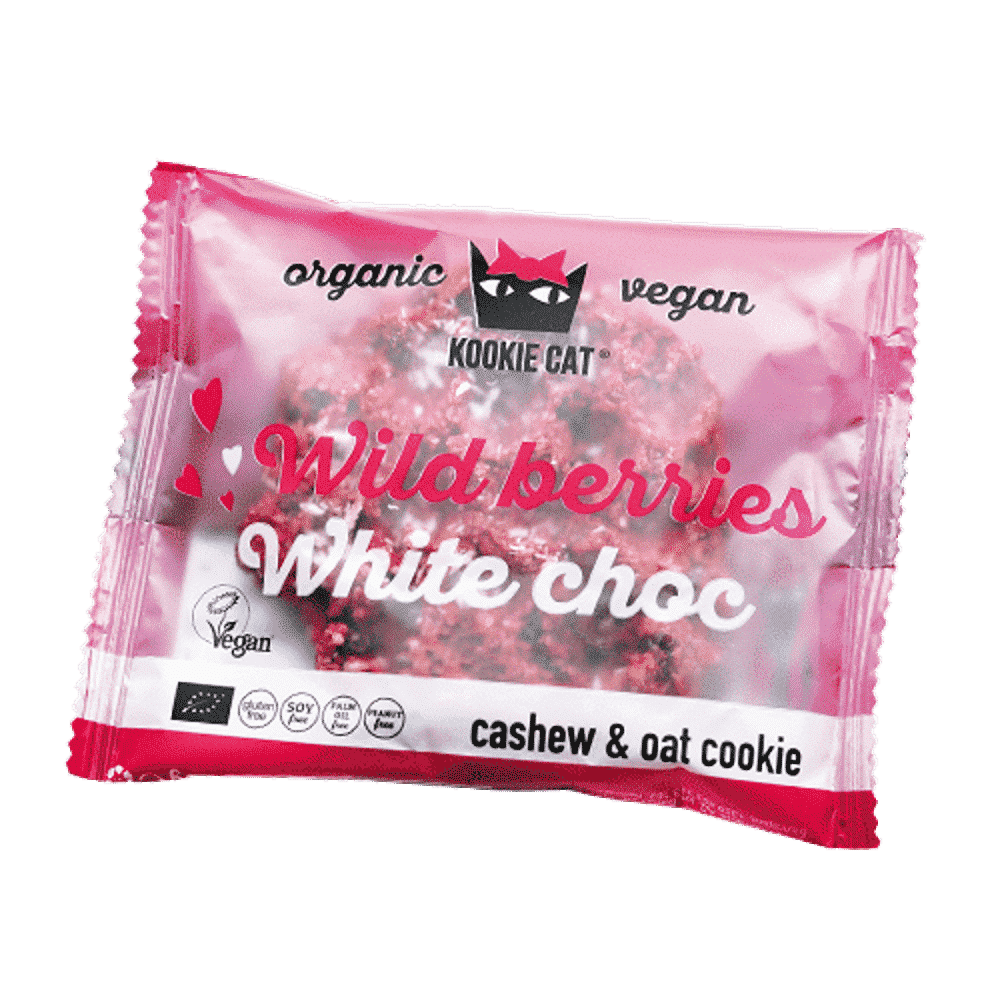 Bolacha Kookie Cat Frutos Silvestres 50grs Kookie Wild Berries, com ingredientes biológicos, sem glúten, vegan