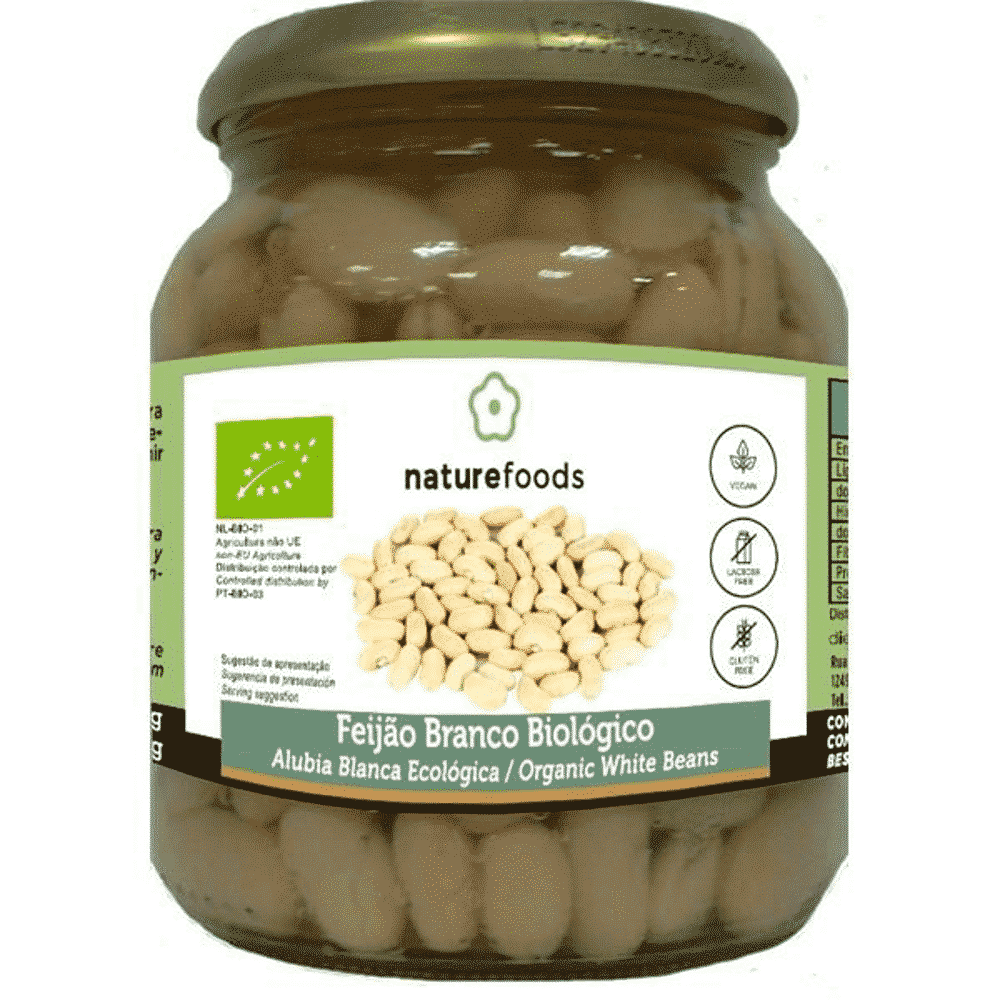 Feijão Branco Cozido Bio 360 grs Frasco Feijão Branco Cozido, biológico, sem glúten, sem lactose, vegan