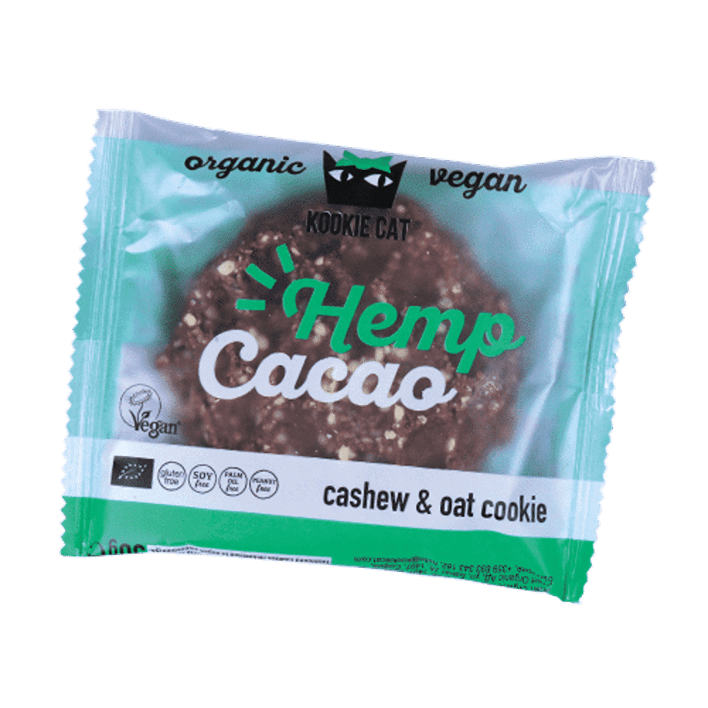 Kookie Cat Cânhamo e Cacau Kookie Hemp Cacao, com ingredientes biológicos, sem glúten, vegan