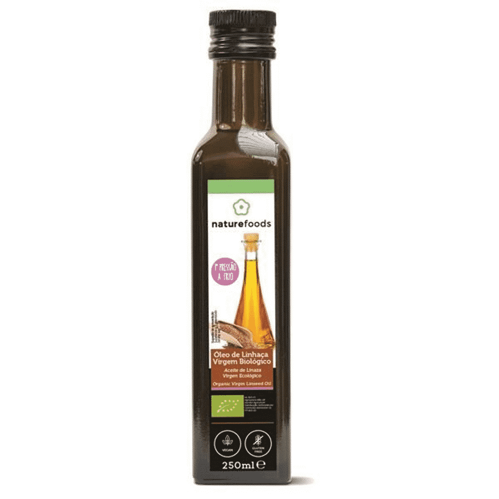 Óleo de Linhaça Virgem Bio 250ml Naturfoods Óleo de Linhaça Virgem, biológico, sem glúten, vegan