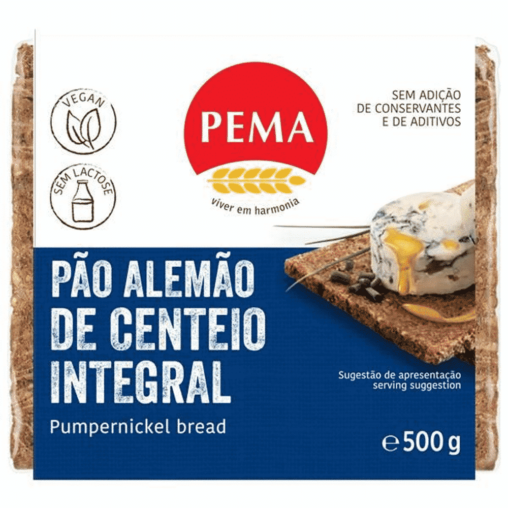 Pao Alemao Int Cent Pumpernickel 500gr Pão Alemão de Centeio Integral Pumpernickel, sem lactose, vegan
