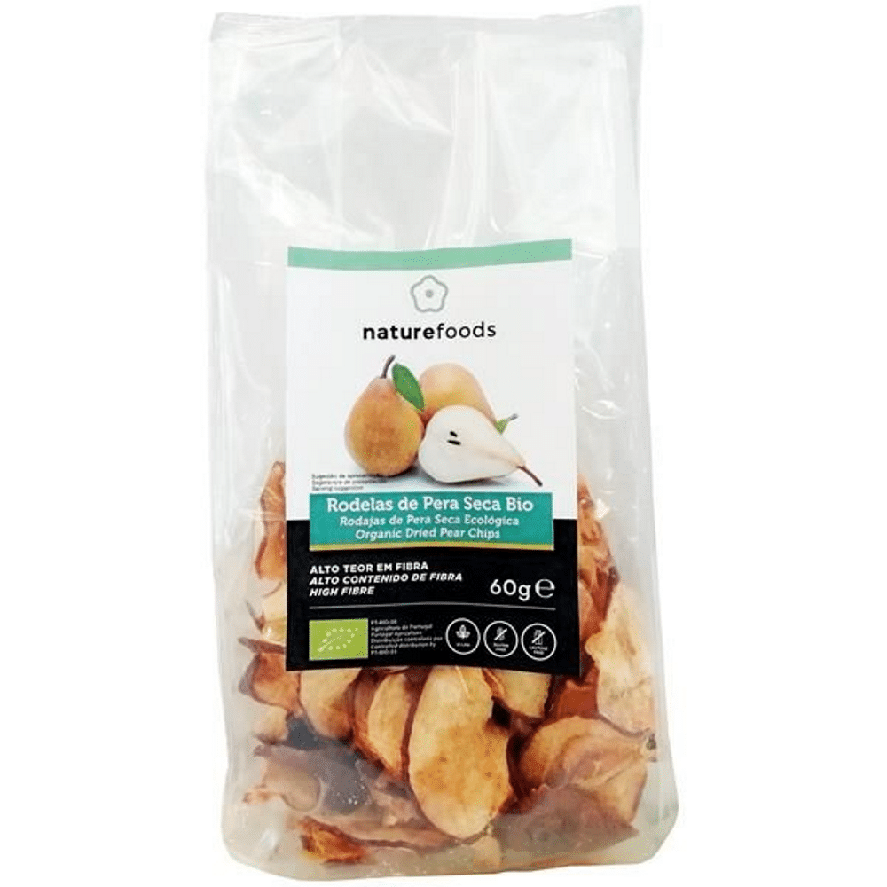 Rodelas Pera Seca Bio 60gr NatureFoods Rodelas Pera Seca, biológico, sem glúten, sem lactose, vegan