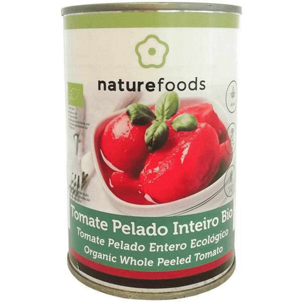 Tomate Pelado Inteiro Bio 400gr Naturfoods Tomate Pelado Inteiro, com ingredientes biológicos, sem glúten, sem lactose, vegan