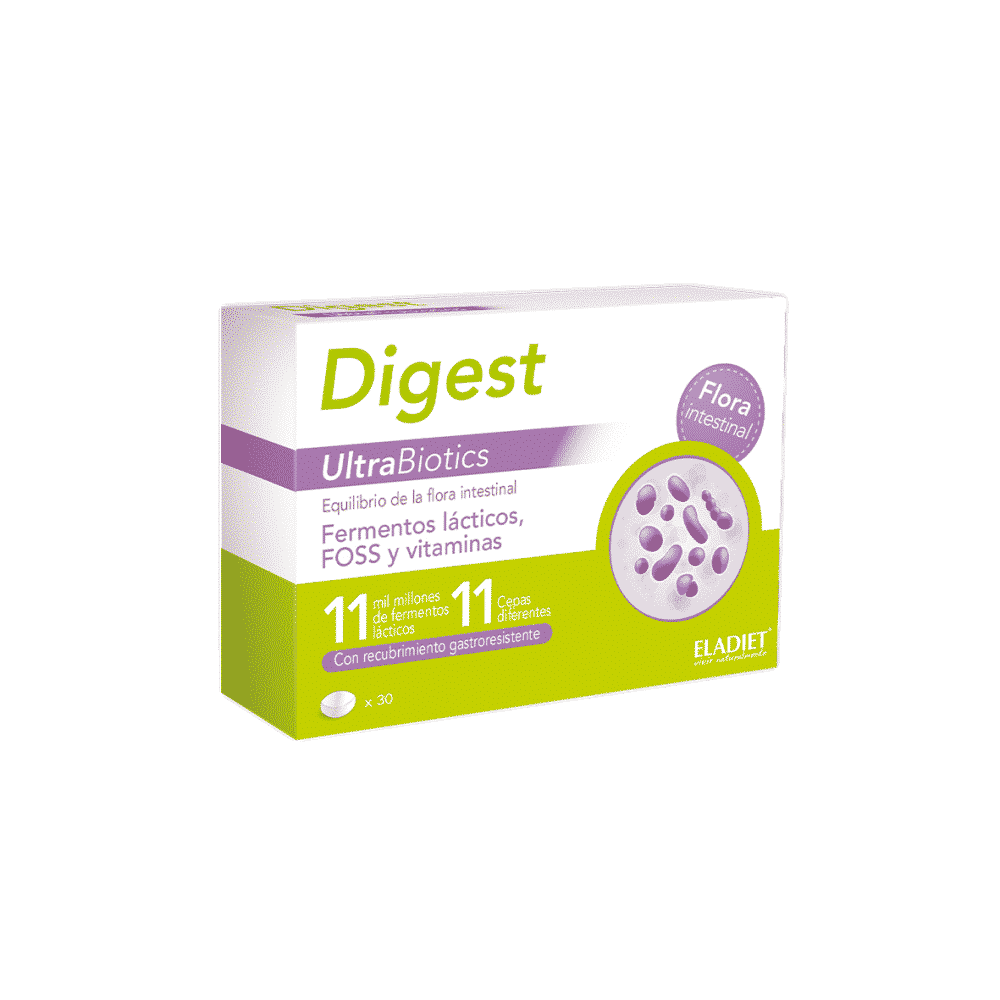 Digest Ultra Probiotics 600mg 30comp - Eladiet Digest Ultra Probiotics, suplemento alimentar sem açúcar, sem glúten