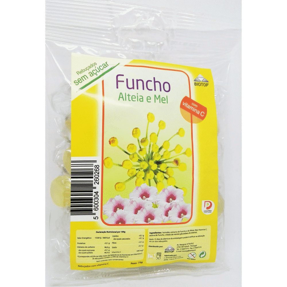 Rebuçados Funcho Alteia Mel 75gr Rebuçados Funcho, Alteia e Mel sem glúten