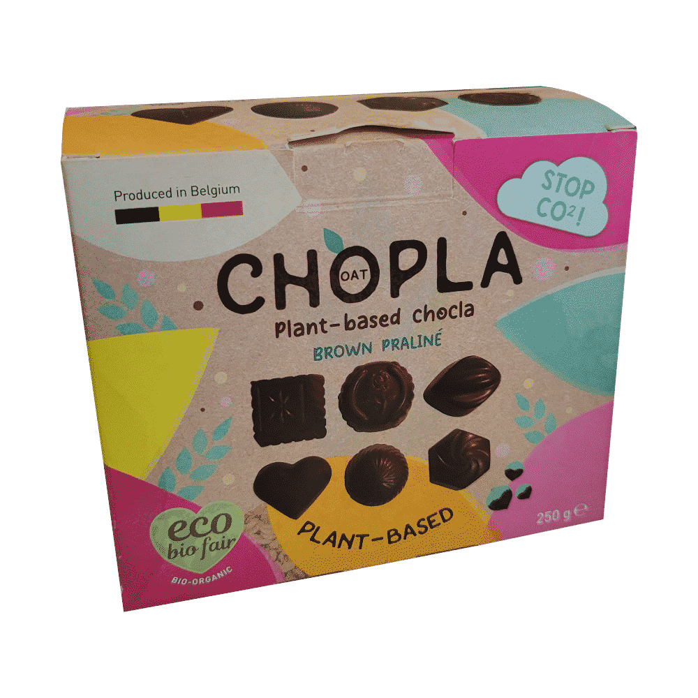 Sortido Castanho Praliné Bio 250gr Chopla Sortido Castanho Praliné com ingredientes biológicos, sem glúten, vegan