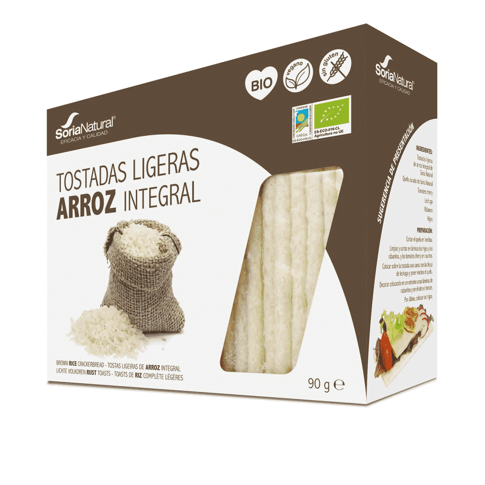 Tostas Arroz Bio 100gr - Sória Tostas de Arroz Integral, com ingredientes biológicos, sem glúten, vegan