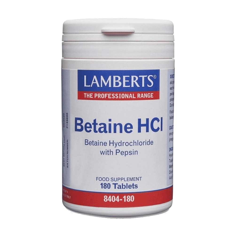 Betaina 180 Comp 324mg Lamberts Betaine HCL, suplemento alimentar