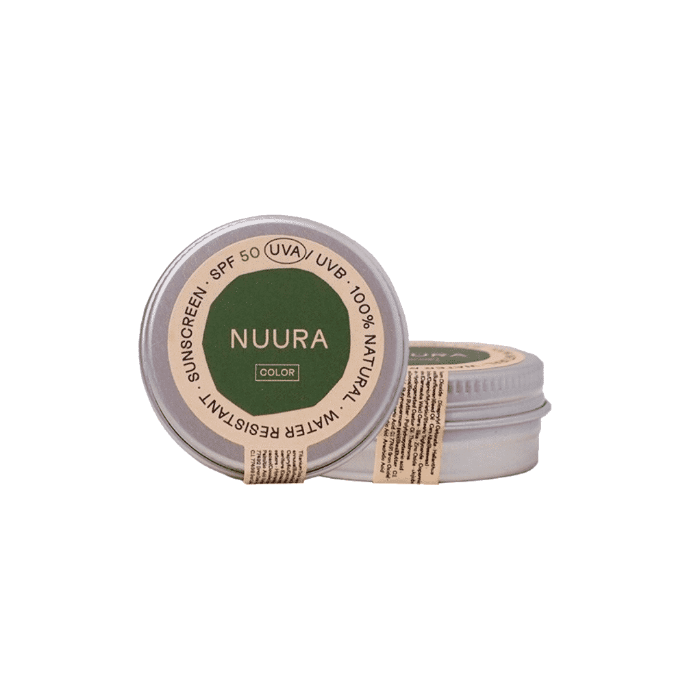 Protetor rosto e zonas delicadas SPF50 Lata Cor 18ml Nuura Protetor Solar SPF50 em Lata com Cor, ingredientes biológicos