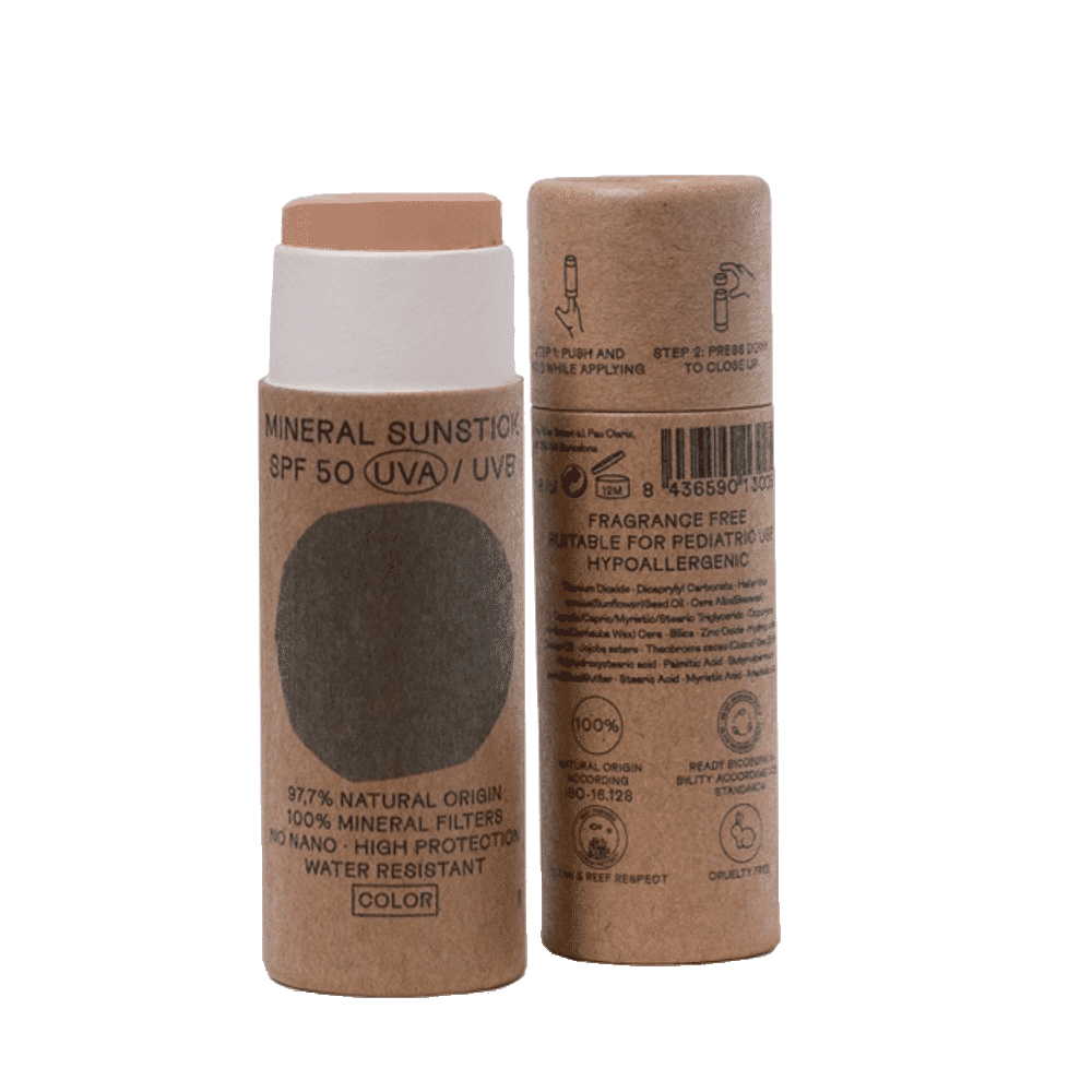 Protetor Solar SPF50 em Stick com Cor, com ingredientes biológicos