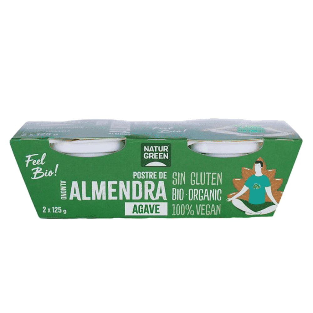 Sobremesa Amendoa Xarope Agave Naturgreen 2x125gr SG Sobremesa de Amêndoa com Xarope Agave, ingredientes biológicos, sem glúten, vegan