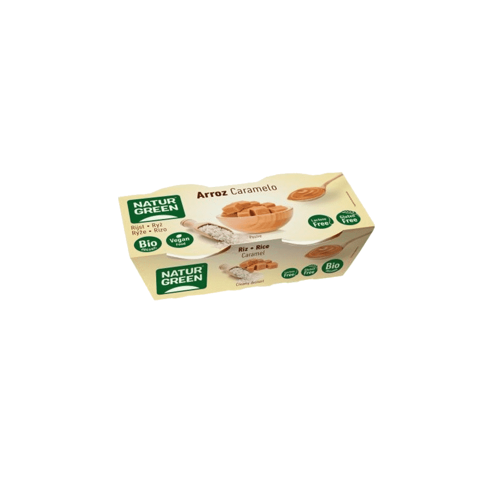 Sobremesa Arroz Caramelo 2x125g Naturgreen SG Sobremesa de Arroz com Caramelo, ingredientes biológicos, sem glúten, sem lactose, vegan