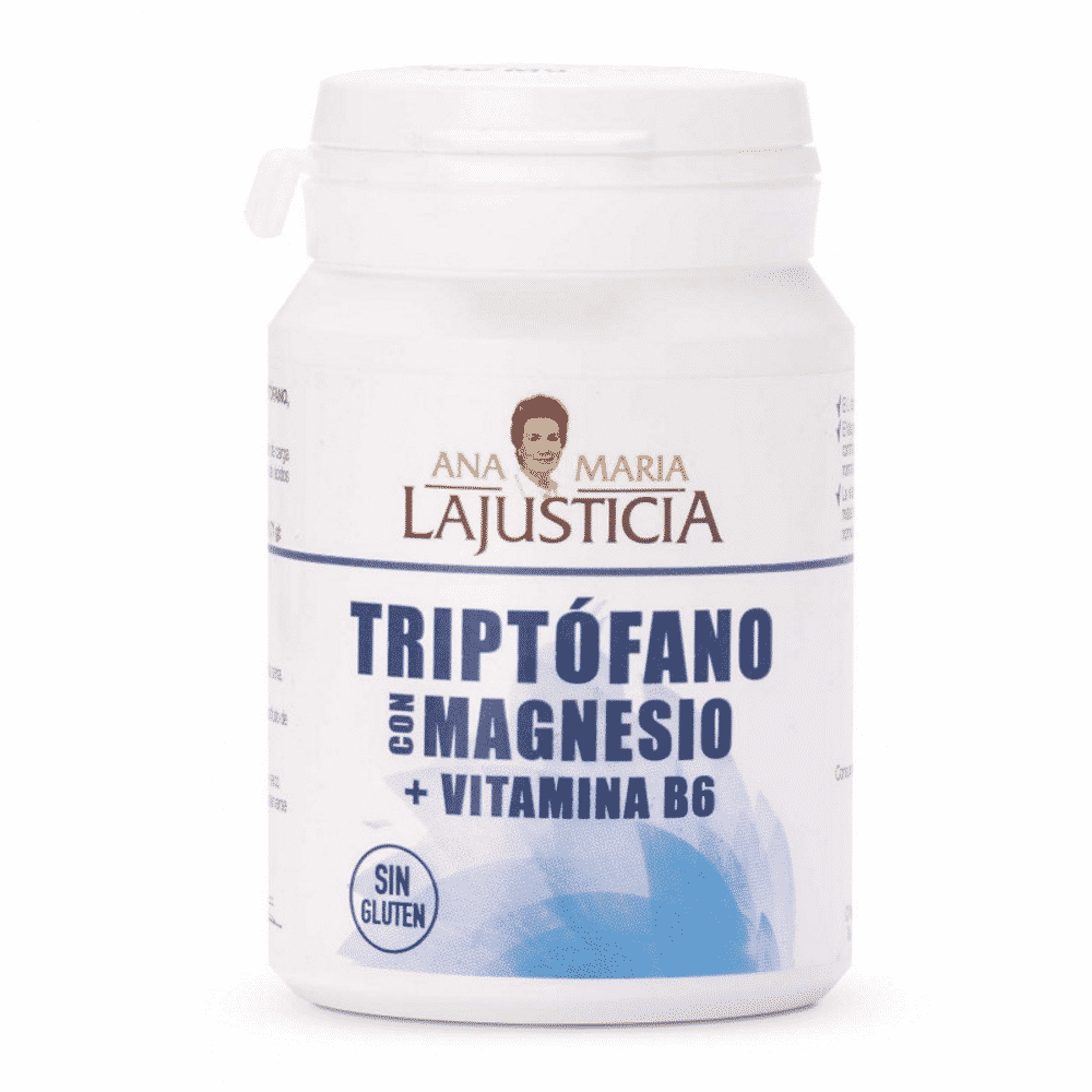 Triptofano C Magnesio + Vit B6 60 Comp Lajusticia Triptofano com Magnésio + Vitamina B6, suplemento alimentar sem glúten