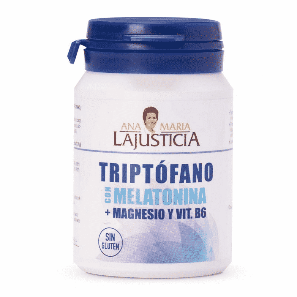 Triptofano com Melatonina+Magnesio e Vit B6 60 Comp LaJusticia Triptofano com Melatonina + Vitamina B6, suplemento alimentar sem glúten