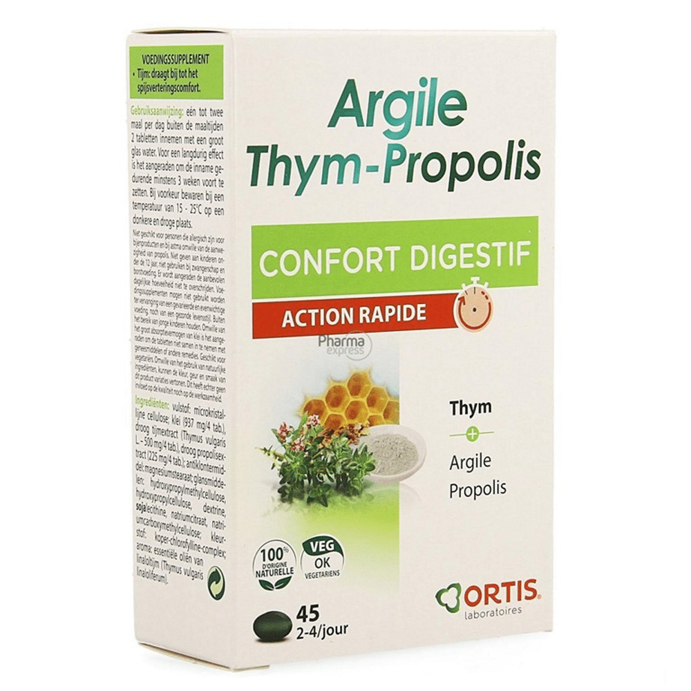 Argila + Tomilho + Propolis 45Comp - Ortis Argila, Tomilho e Própolis, suplemento alimentar vegetariano