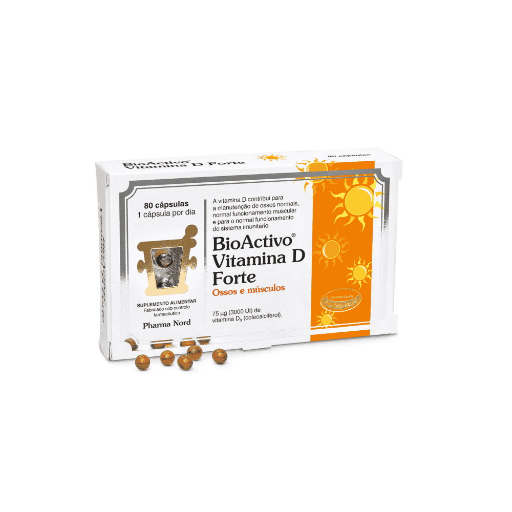 Biactivo Vitamina D Forte 80 caps PharmaNord BioActivo Vitamina D Forte, suplemento alimentar para ossos e músculos