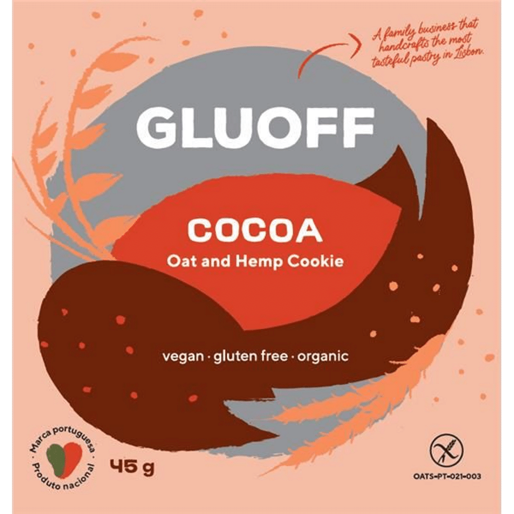Bolacha Aveia e Cacau Bio 45gr Gluoff Bolacha de Aveia e Cacau, com ingredientes biológicos, sem glúten, vegan