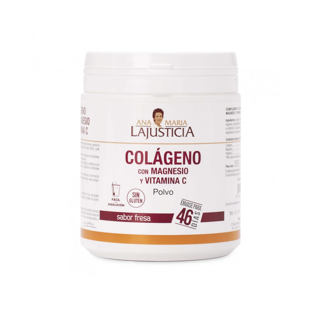 Colagenio c Magnesio + Vit C Sabor a Morango 350gr Colagénio com Magnésio + Vitamina C em Pó, suplemento alimentar sem glúten
