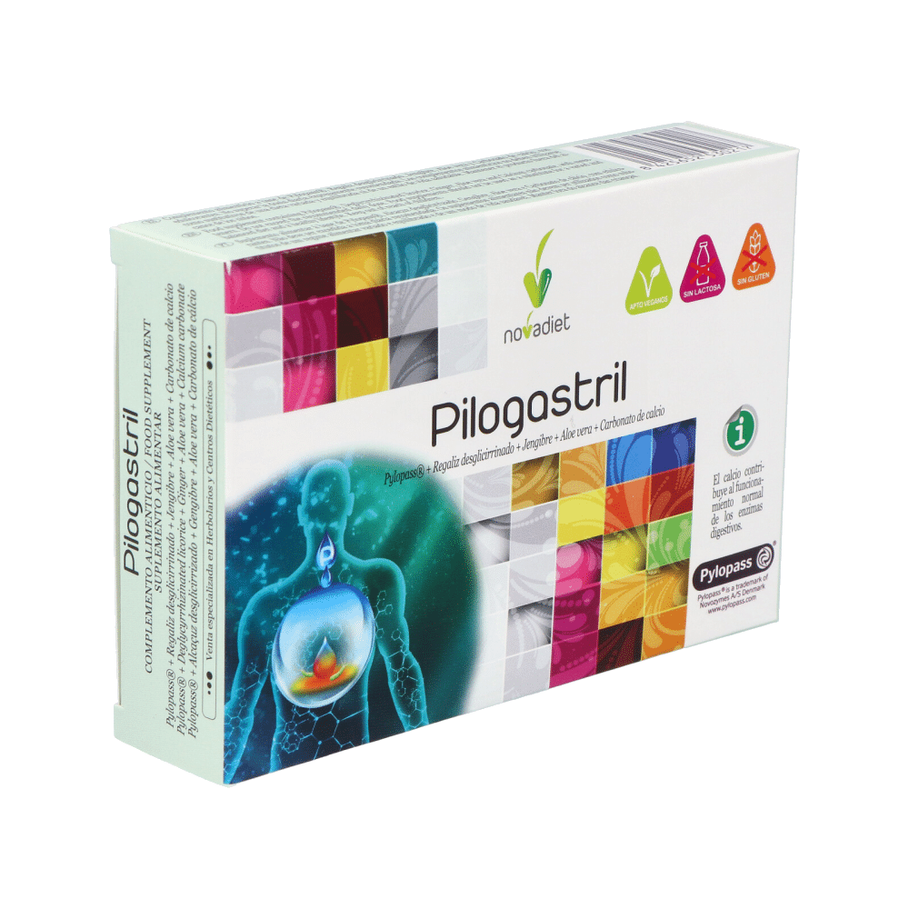 Pilogastril 30 comp mastigaveis Novadiet Pilogastril, suplemento alimentar sem glúten, sem lactose, vegan