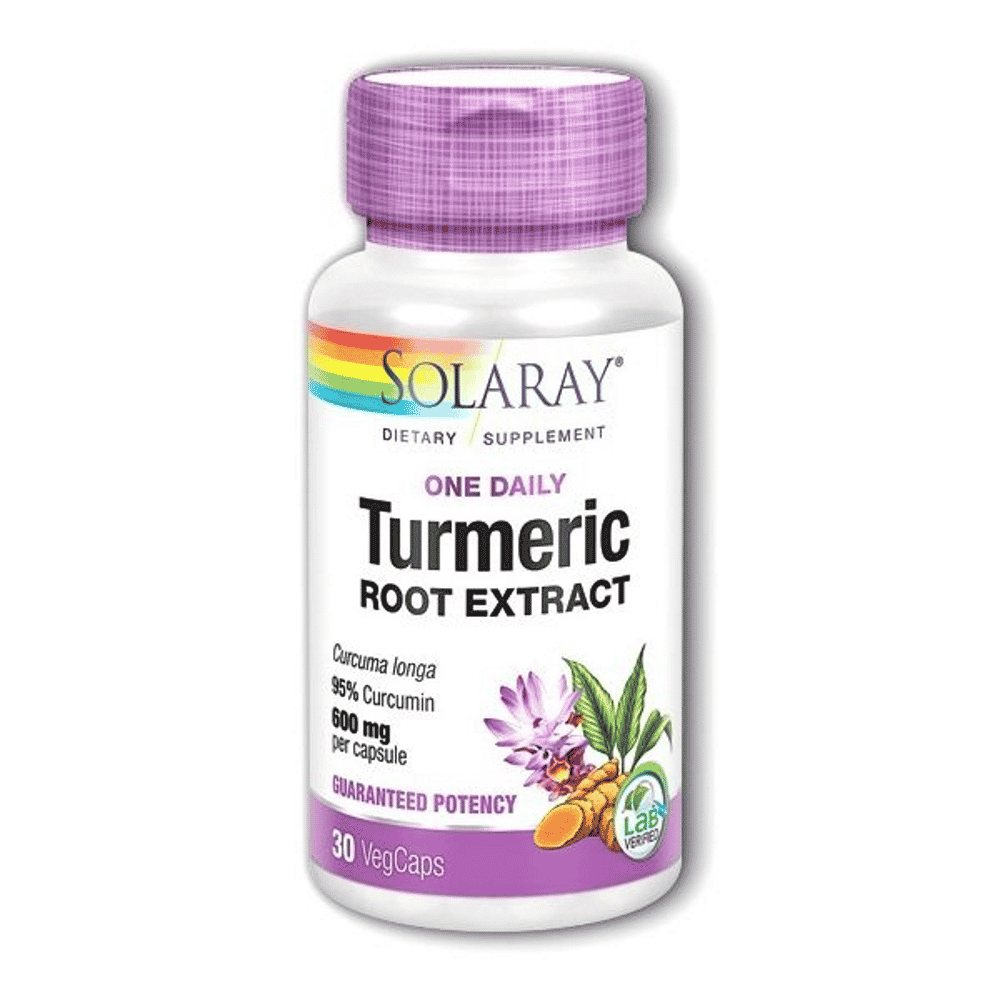 Turmeric One Daily 30 Vegcaps Solaray Tumeric Extrato de Raiz, suplemento alimentar sem glúten, vegan