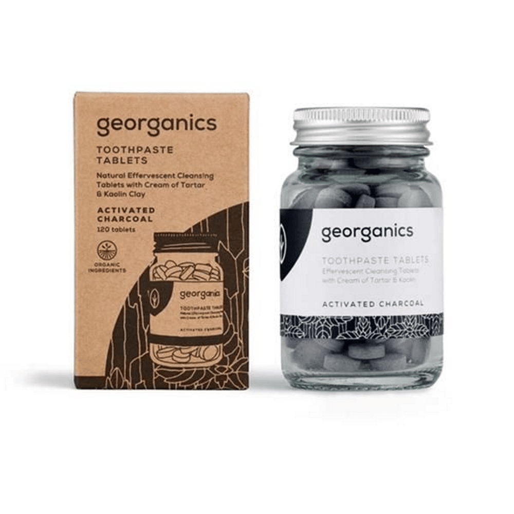 Pasta de dentes em pastilhas carvão veg activado SFluor Georganics Pasta de Dentes em Pastilhas - Carvão, com ingredientes biológicos