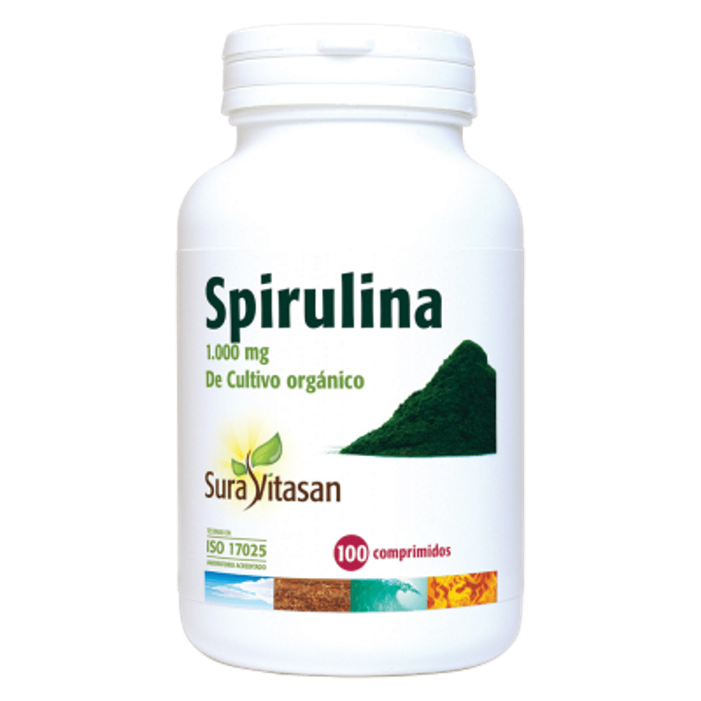 Spirulina 1000mg 100 Comp Suravitasan Spirulina Cultivo Orgânico, suplemento alimentar