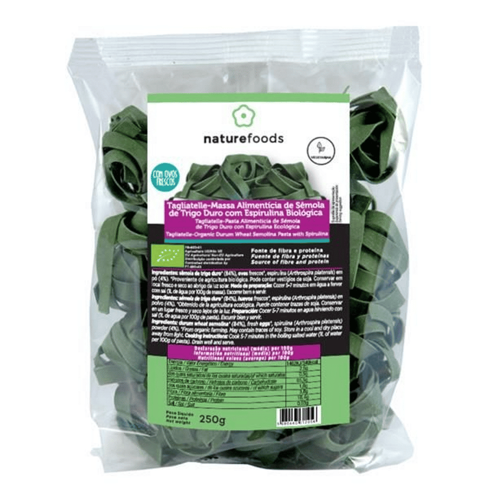 Tagliatelle com Espirulina Biológica, com ingredientes biológicos, para vegetarianos