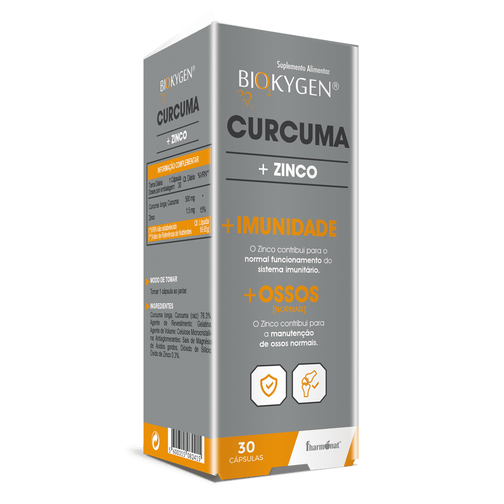 Curcuma 500mg 30 Caps Biokygen Curcuma + Zinco, suplemento alimentar