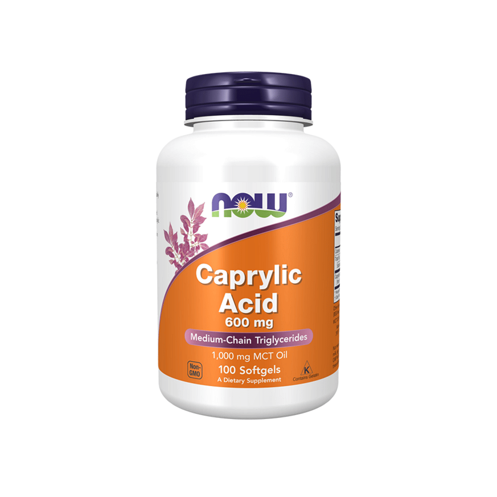 Acido Caprilico 600mg 100 Softgels NOW Caprylic Acid, suplemento alimentar para o sistema digestivo