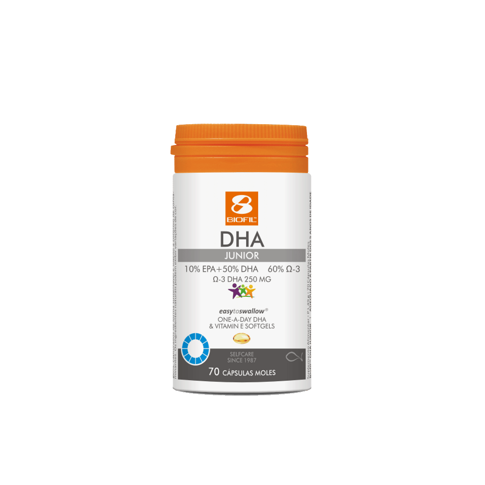 DHa Kids 250mg 70 Caps DHA Junior, suplemento alimentar sem açúcar, sem glúten e sem lactose