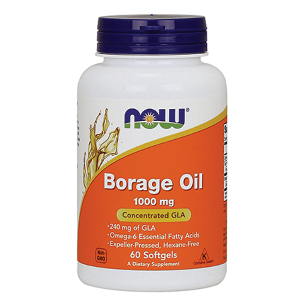 Oleo de Borragem 60 VegCaps 1000mg Now Borage Oil 1000 Mg, suplemento alimentar sem glúten